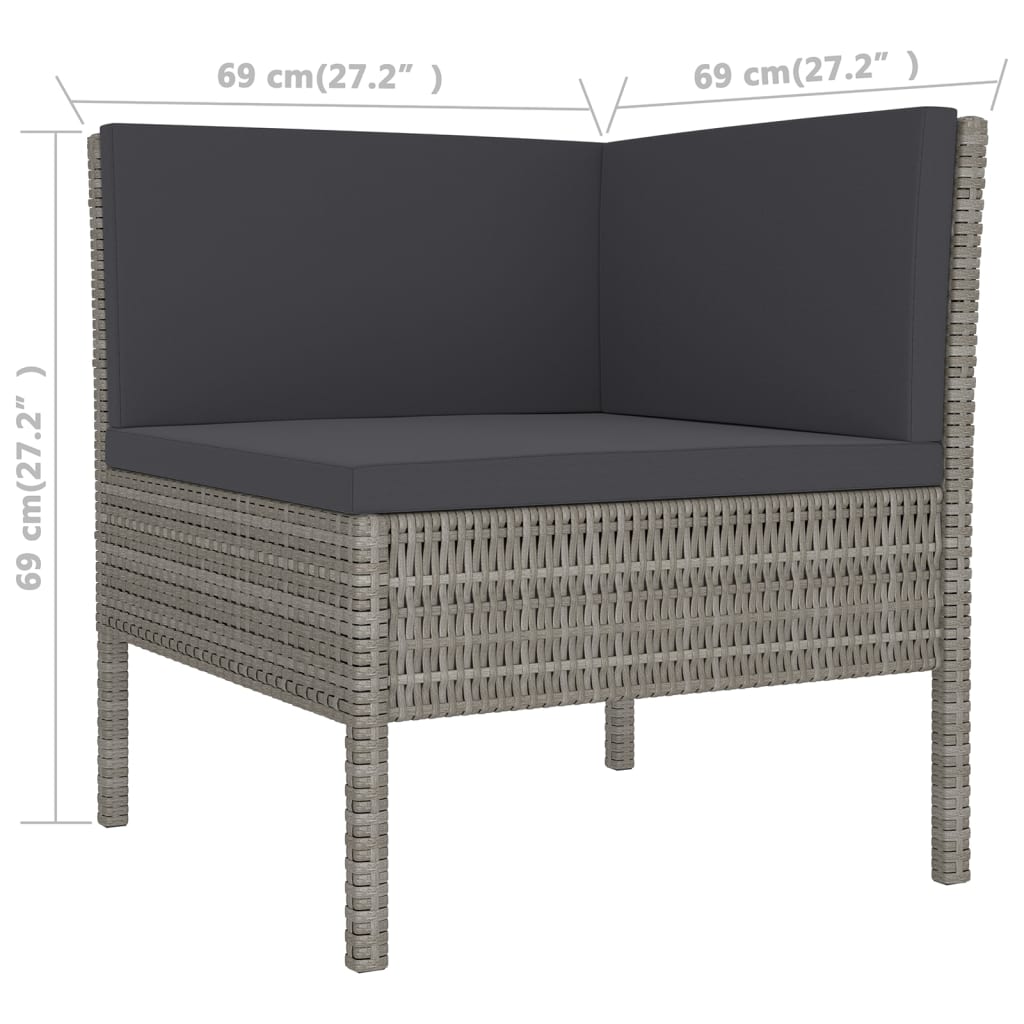 vidaXL 5-tlg. Garten-Lounge-Set mit Auflagen Poly Rattan Grau