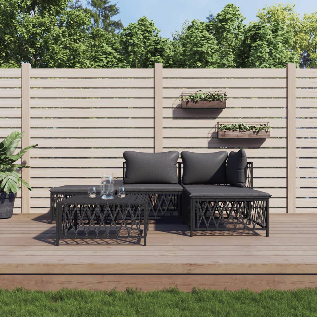 vidaXL 5-tlg. Garten-Lounge-Set mit Kissen Anthrazit Stahl