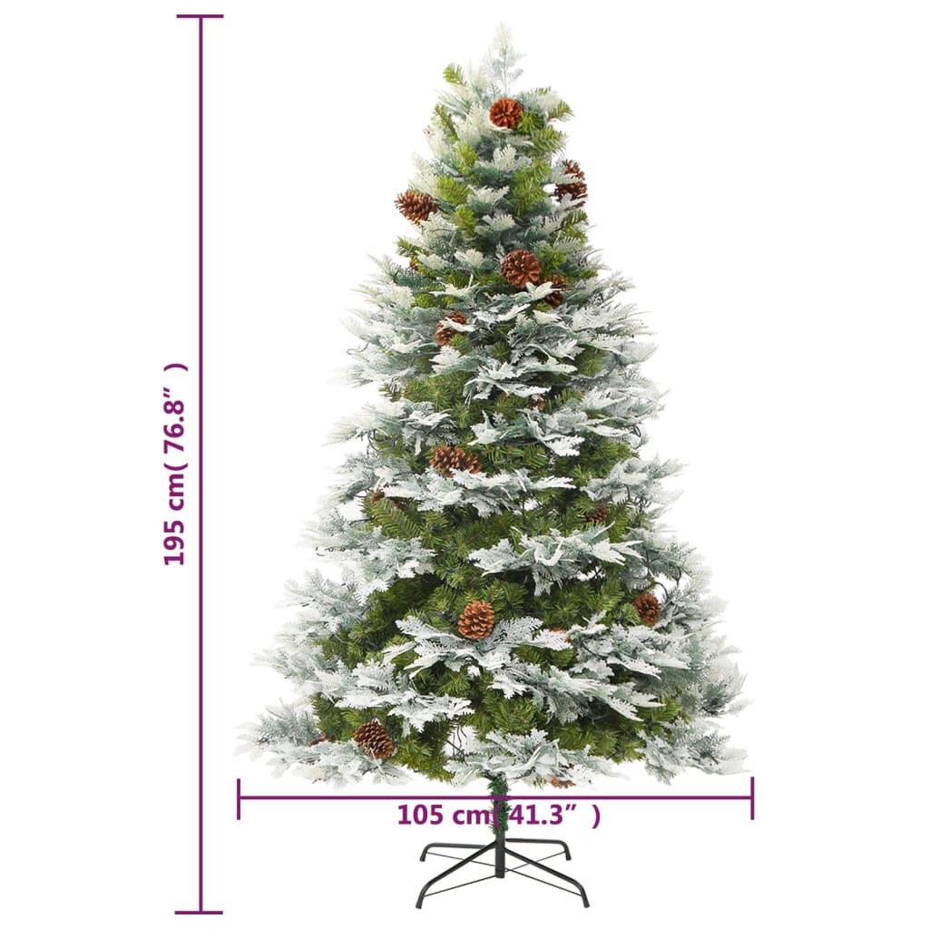 vidaXL Weihnachtsbaum mit Beleuchtung und Kiefernzapfen Grün 195 cm