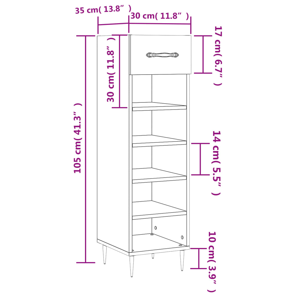 vidaXL Schuhschrank Grau Sonoma 30x35x105 cm Holzwerkstoff