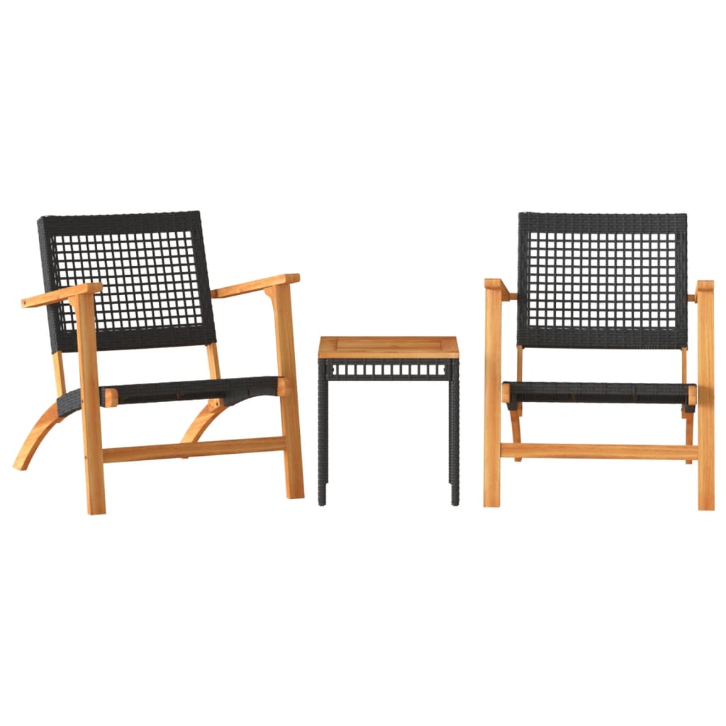 vidaXL 3-tlg. Bistro-Set Schwarz Poly Rattan und Massivholz Akazie