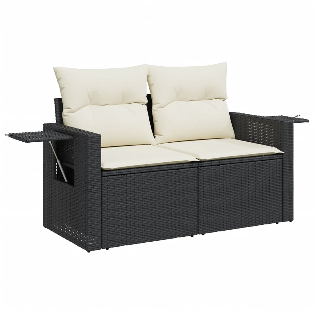 vidaXL 6-tlg. Garten-Sofagarnitur mit Kissen Schwarz Poly Rattan