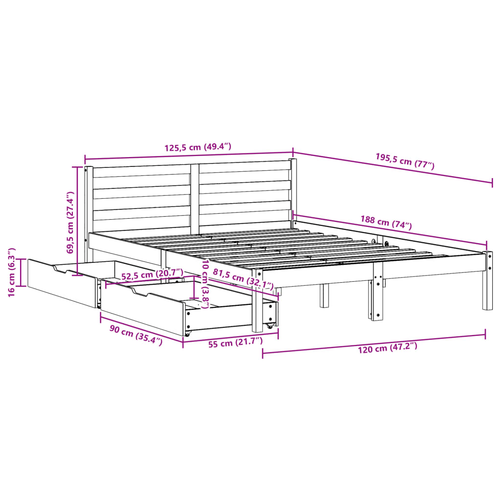 vidaXL Massivholzbett ohne Matratze Weiß 120x190 cm Kiefernholz