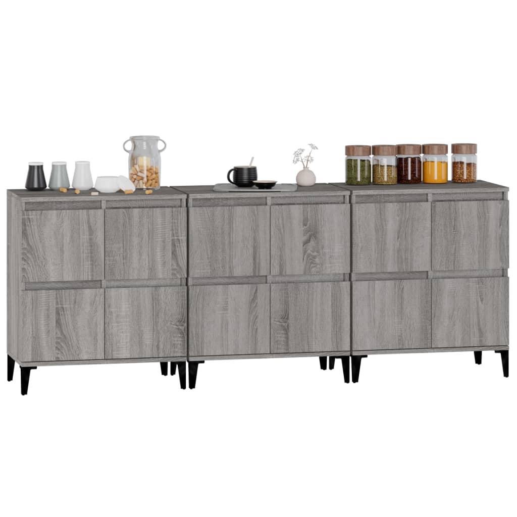 vidaXL Sideboards 3 Stk. Grau Sonoma 60x35x70 cm Holzwerkstoff