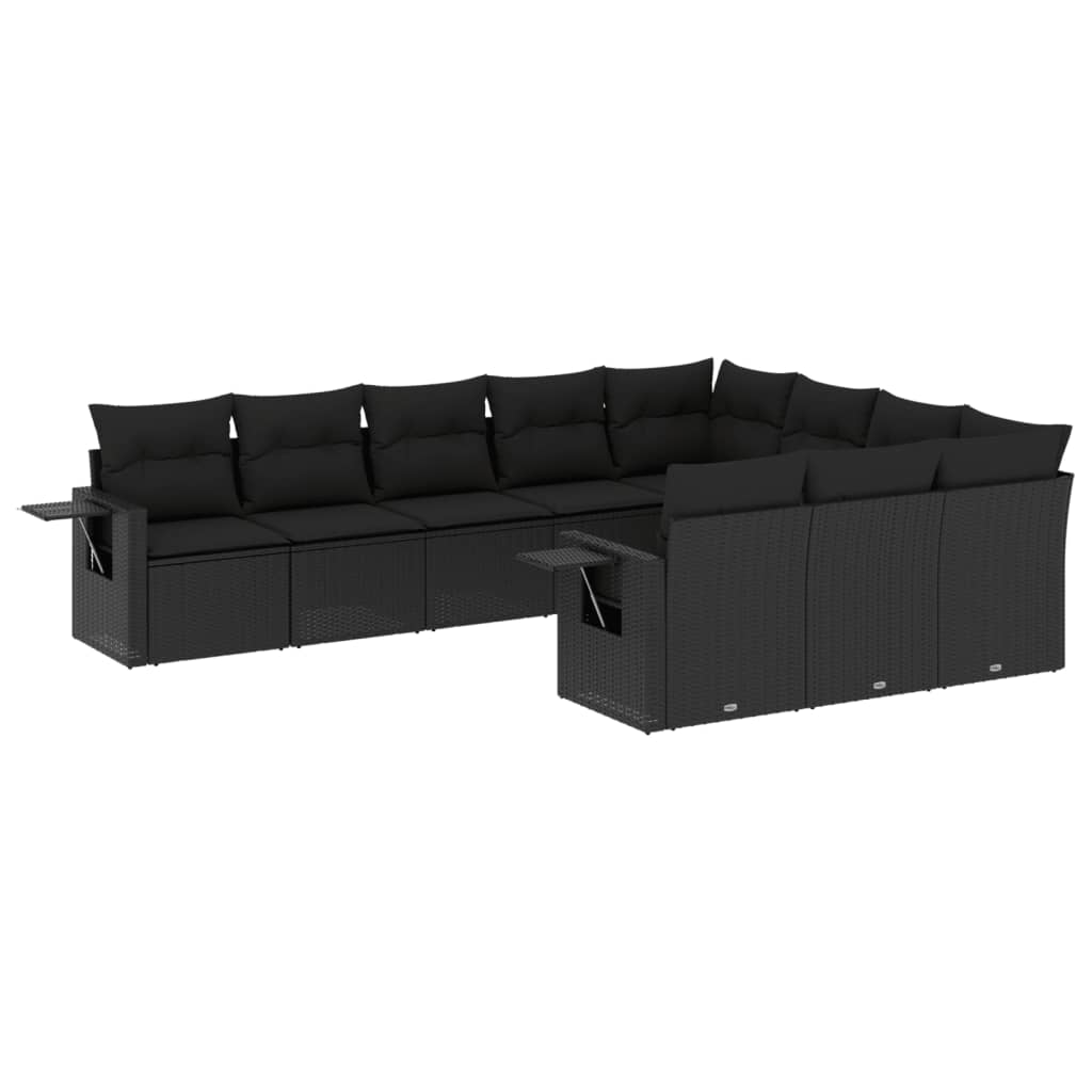 vidaXL 10-tlg. Garten-Sofagarnitur mit Kissen Schwarz Poly Rattan