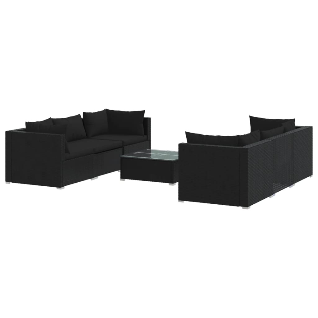 vidaXL 7-tlg. Garten-Lounge-Set mit Auflagen Poly Rattan Schwarz