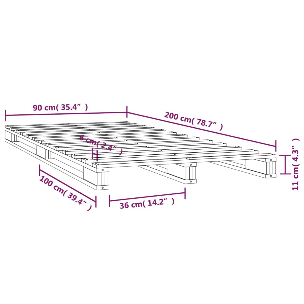 vidaXL Palettenbett Weiß 90x200 cm Massivholz Kiefer