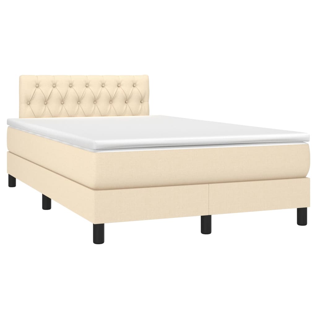 vidaXL Boxspringbett mit Matratze & LED Creme 120x190 cm Stoff