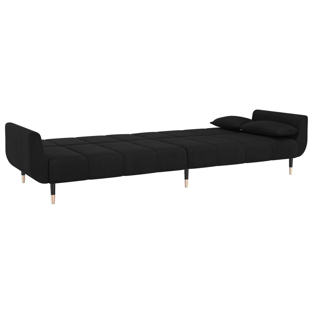 vidaXL Schlafsofa 2-Sitzer mit 2 Kissen Schwarz Samt