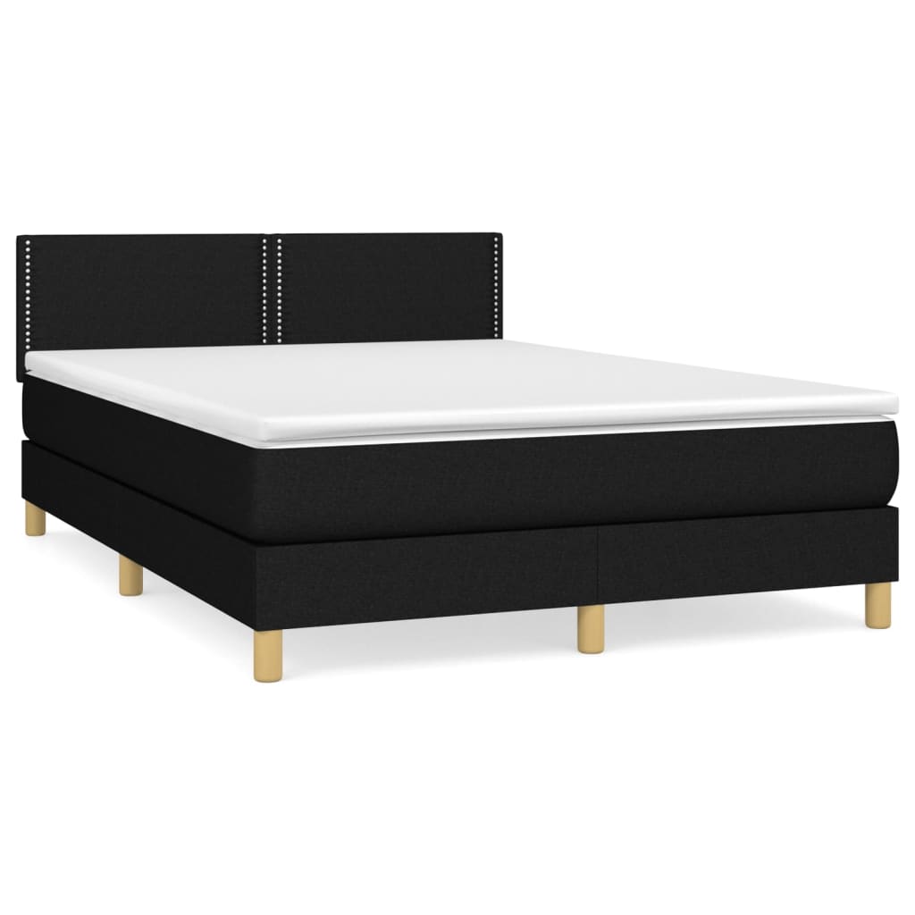 vidaXL Boxspringbett mit Matratze Schwarz 140x200 cm Stoff