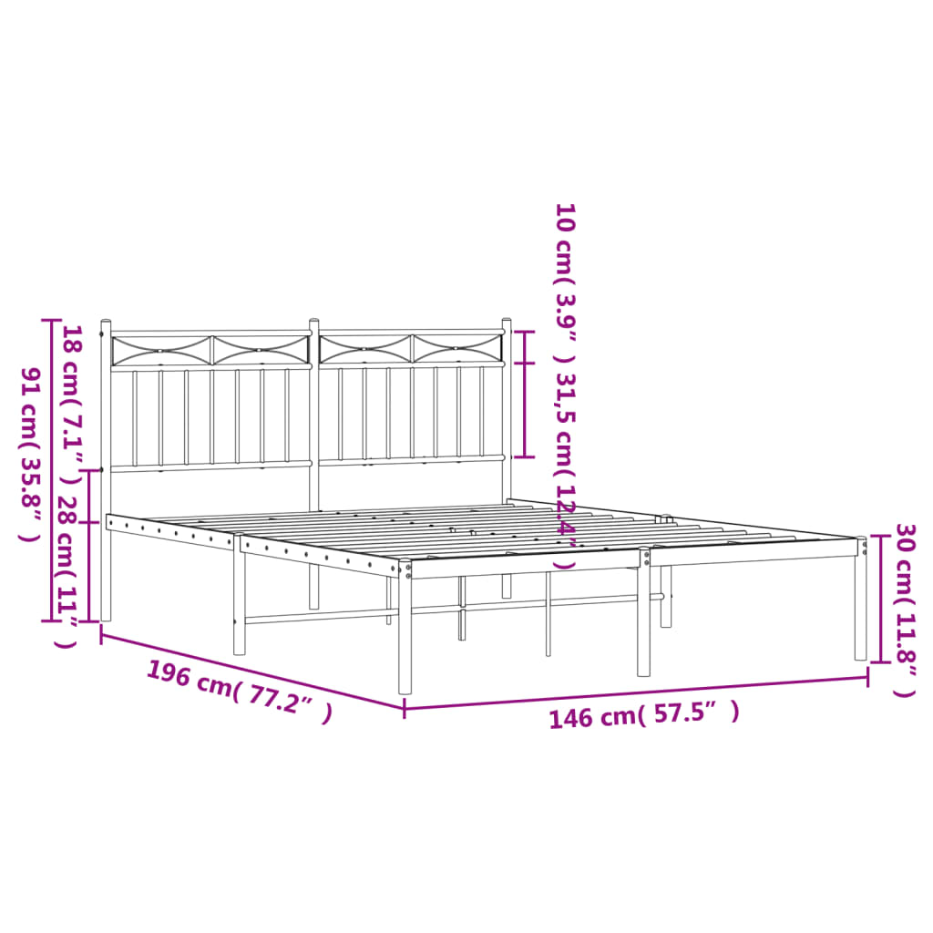 vidaXL Bettgestell mit Kopfteil Metall Weiß 140x190 cm