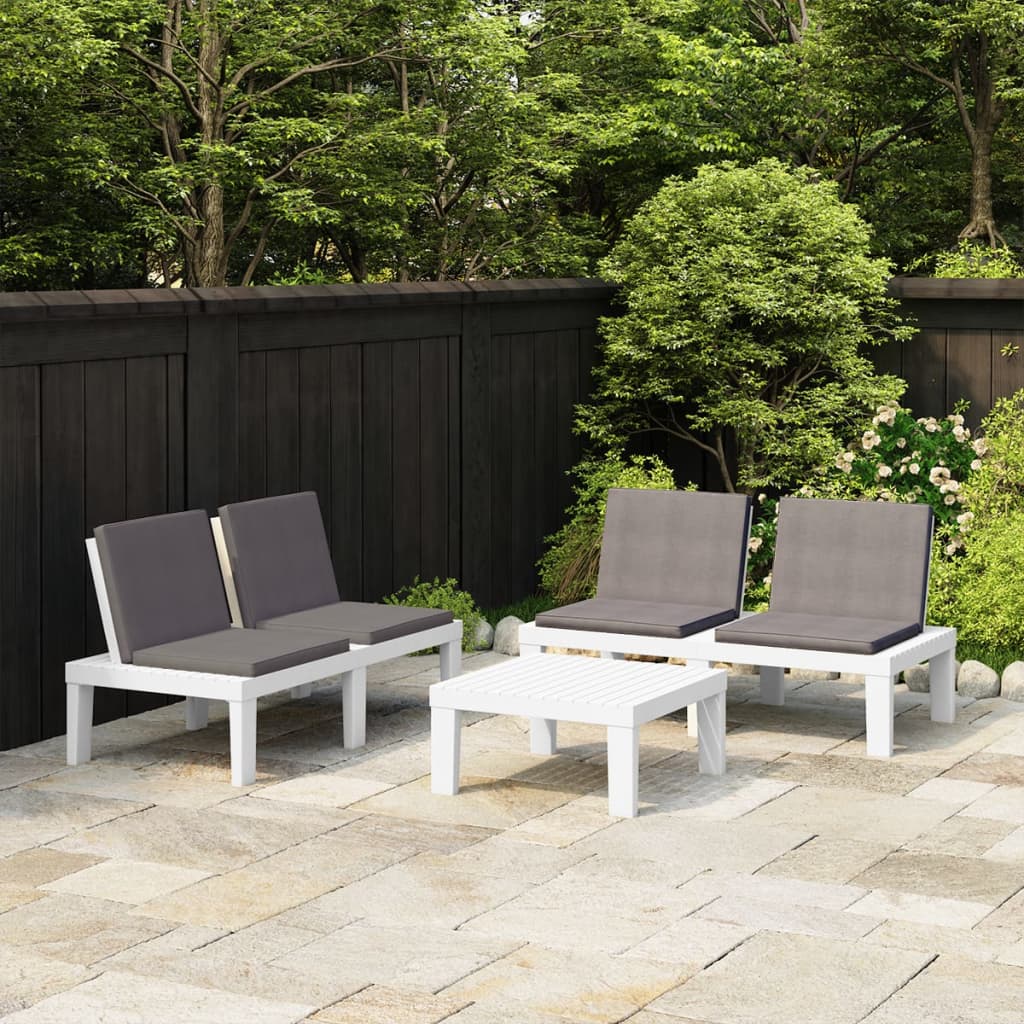 vidaXL 3-tlg. Garten-Lounge-Set mit Kissen Kunststoff Weiß