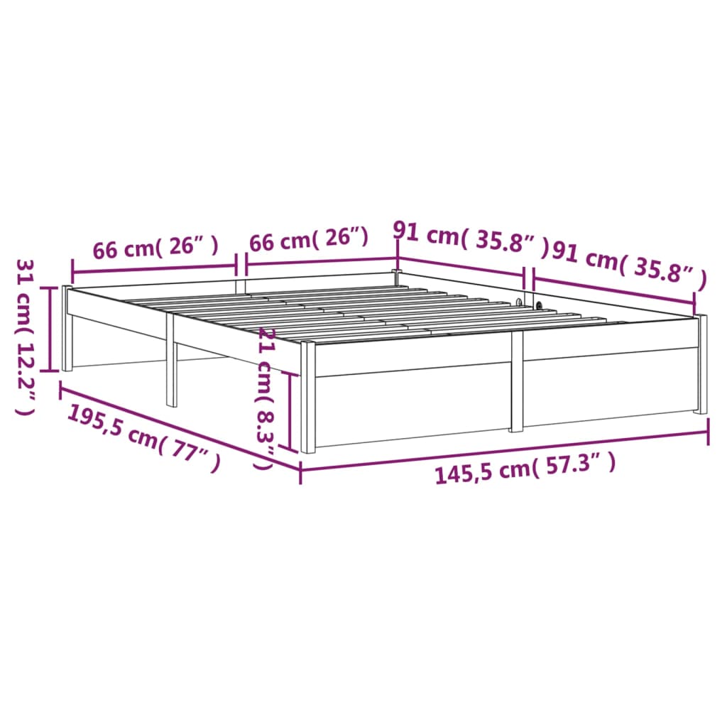 vidaXL Massivholzbett Schwarz 140x190 cm