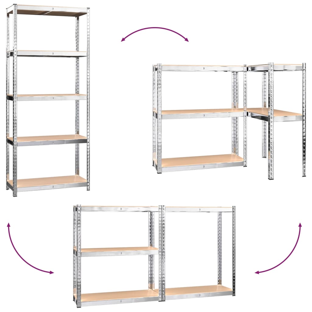 vidaXL Regale mit 5 Böden 3 Stk. Silbern Stahl & Holzwerkstoff