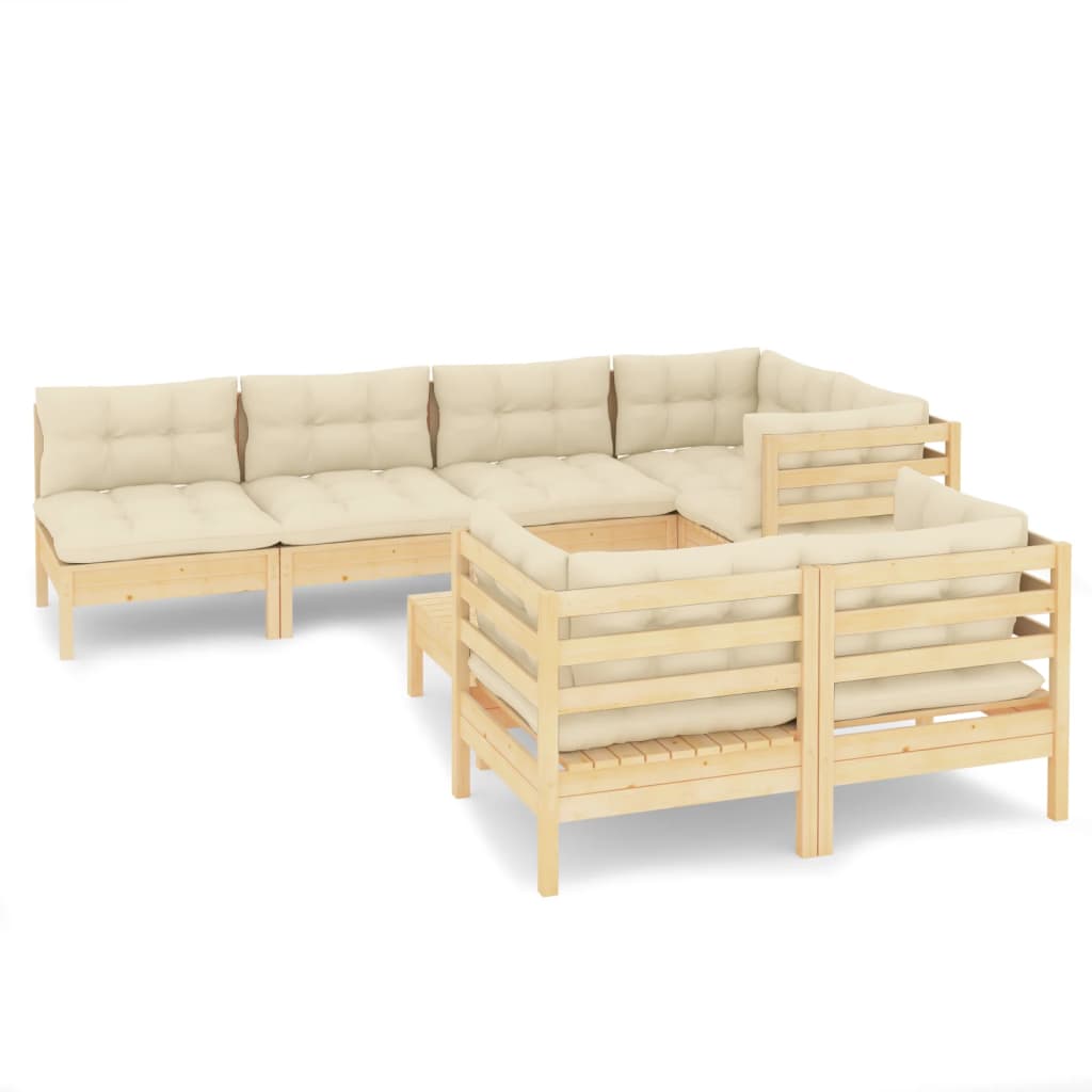 vidaXL 8-tlg. Garten-Lounge-Set mit Creme Kissen Massivholz Kiefer