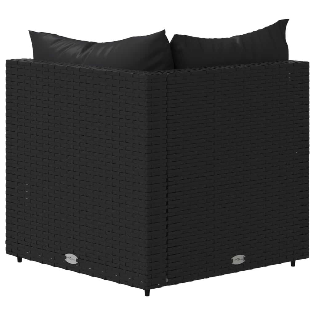 vidaXL Garten-Ecksofa mit Kissen Schwarz Poly Rattan