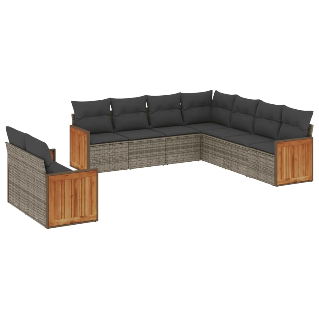 vidaXL 9-tlg. Garten-Sofagarnitur mit Kissen Grau Poly Rattan