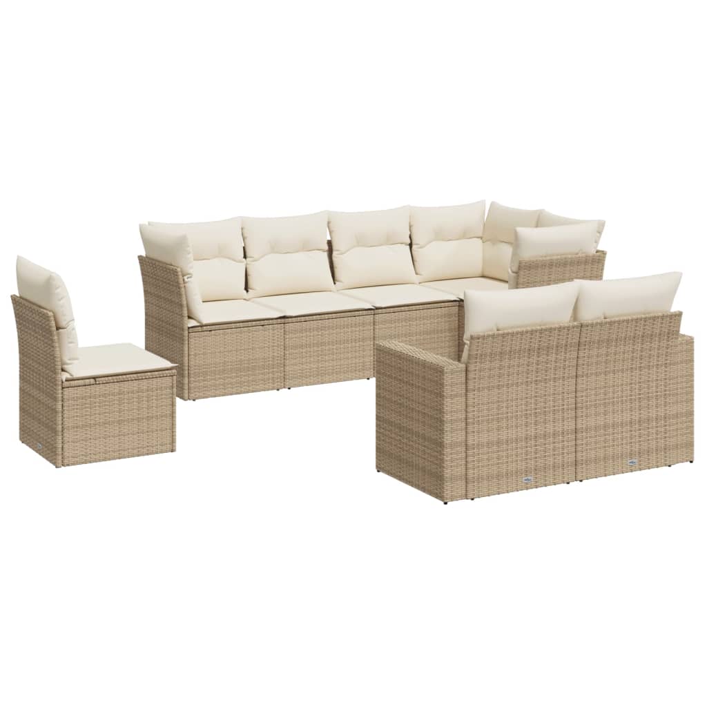 vidaXL 8-tlg. Garten-Sofagarnitur mit Kissen Beige Poly Rattan