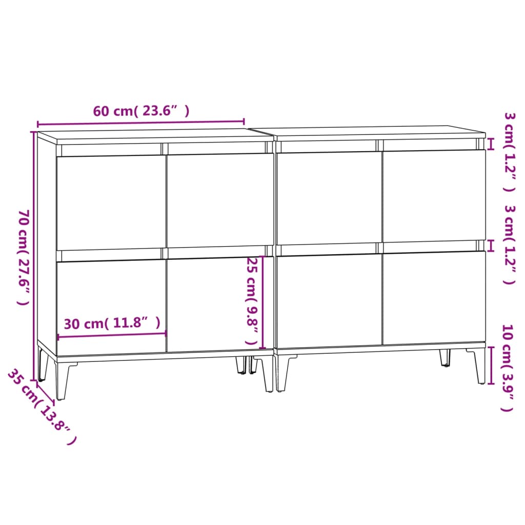 vidaXL Sideboards 2 Stk. Grau Sonoma 60x35x70 cm Holzwerkstoff