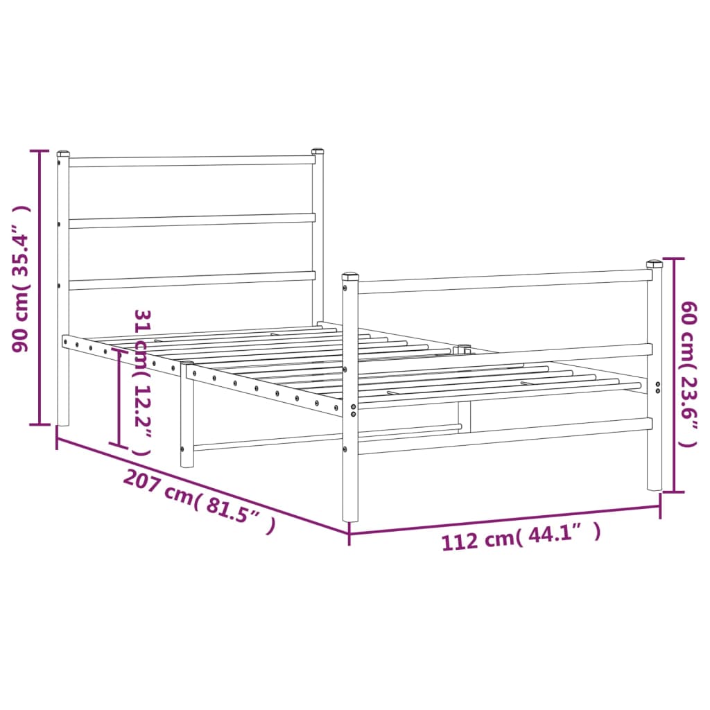 vidaXL Bettgestell mit Kopf- und Fußteil Metall Schwarz 107x203 cm