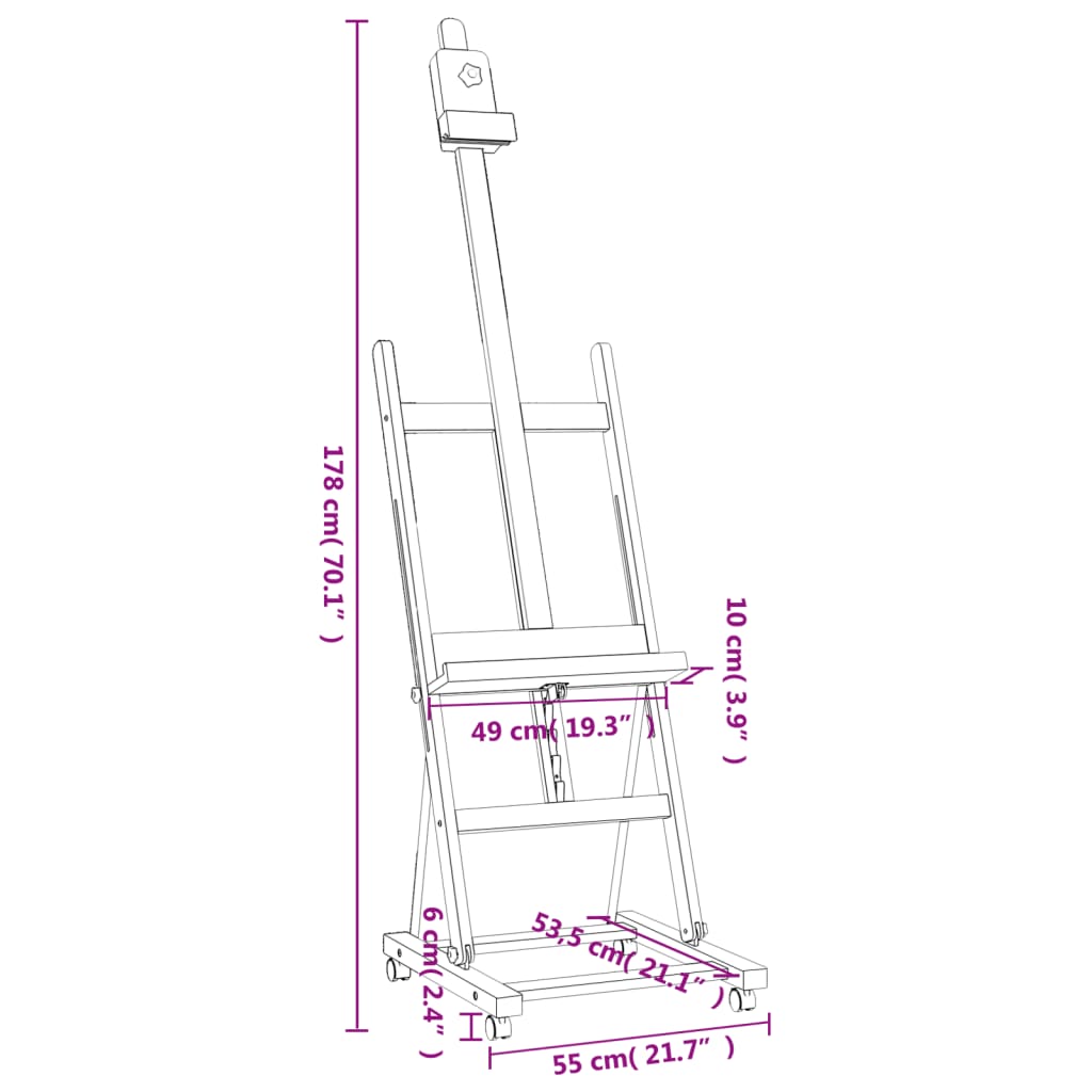 vidaXL Staffelei 55x53,5x178 cm Massivholz Buche