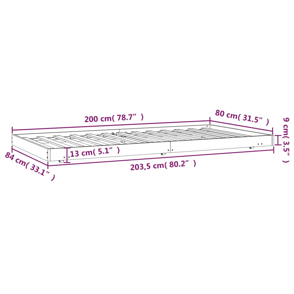 vidaXL Massivholzbett ohne Matratze Weiß 80x200 cm Kiefernholz