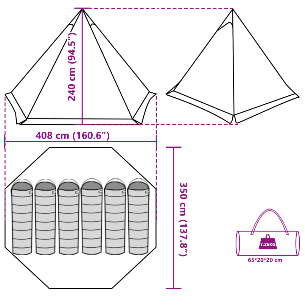 vidaXL Tipi-Familienzelt 6 Personen Grau Wasserdicht