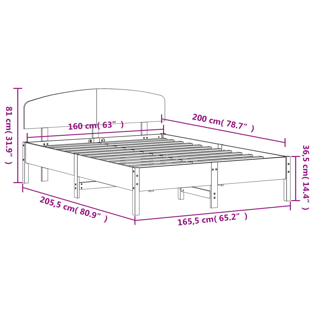 vidaXL Massivholzbett ohne Matratze Weiß 160x200 Kiefernholz