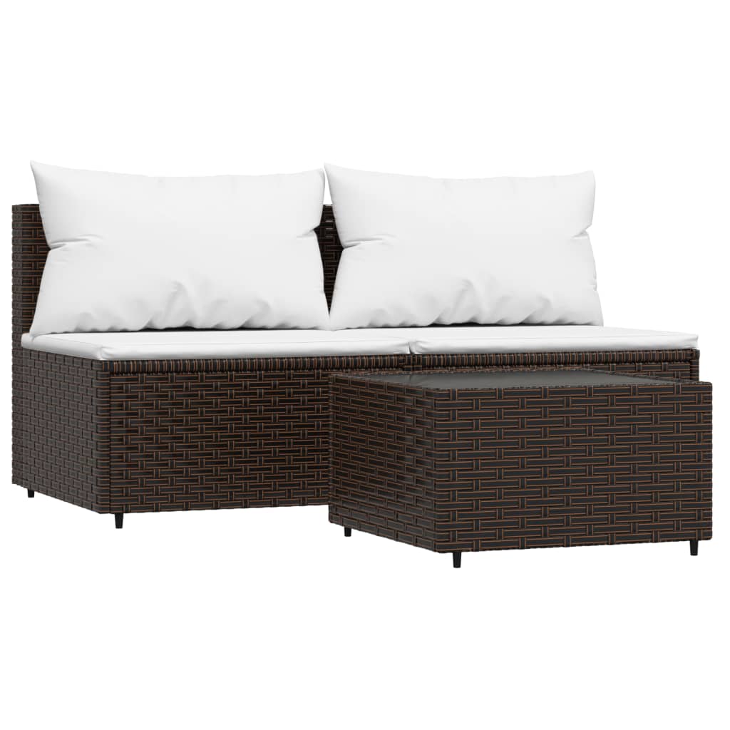 vidaXL 3-tlg. Garten-Lounge-Set mit Kissen Braun Poly Rattan