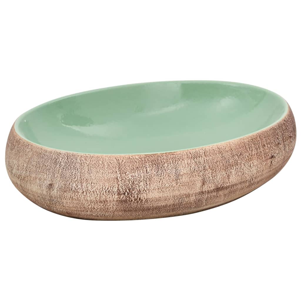 vidaXL Aufsatzwaschbecken Grün und Braun Oval 59x40x15 cm Keramik