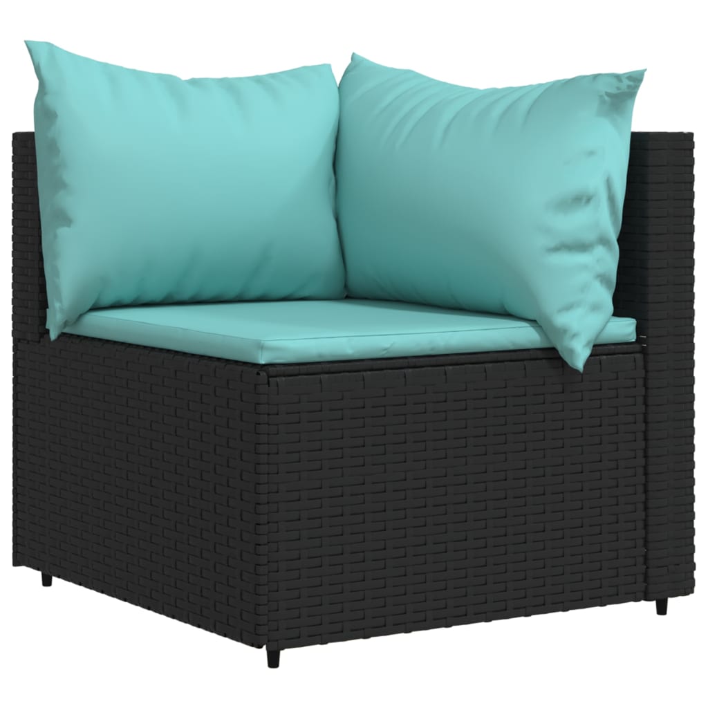 vidaXL 3-tlg. Garten-Lounge-Set mit Kissen Schwarz Poly Rattan