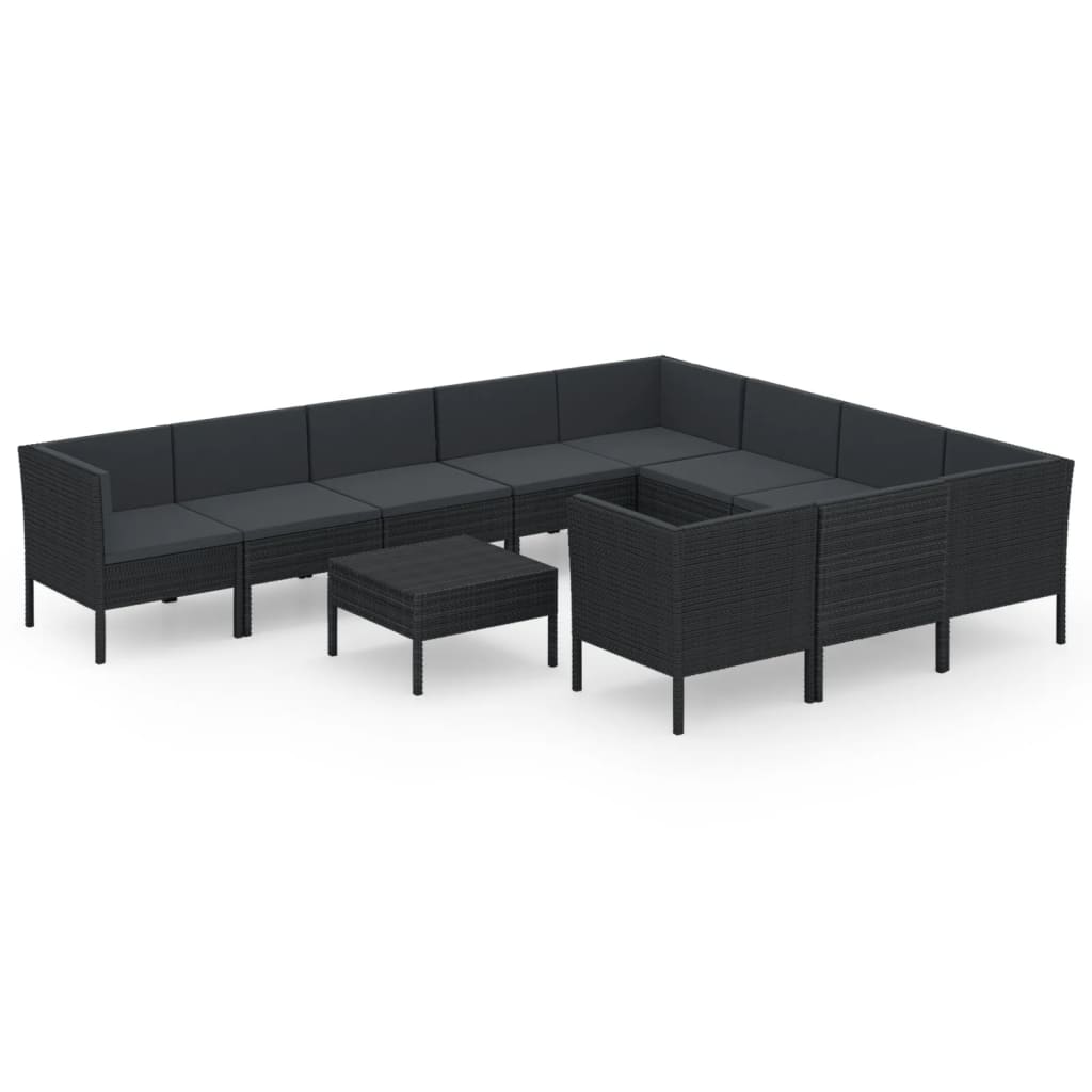 vidaXL 11-tlg. Garten-Lounge-Set mit Auflagen Poly Rattan Schwarz