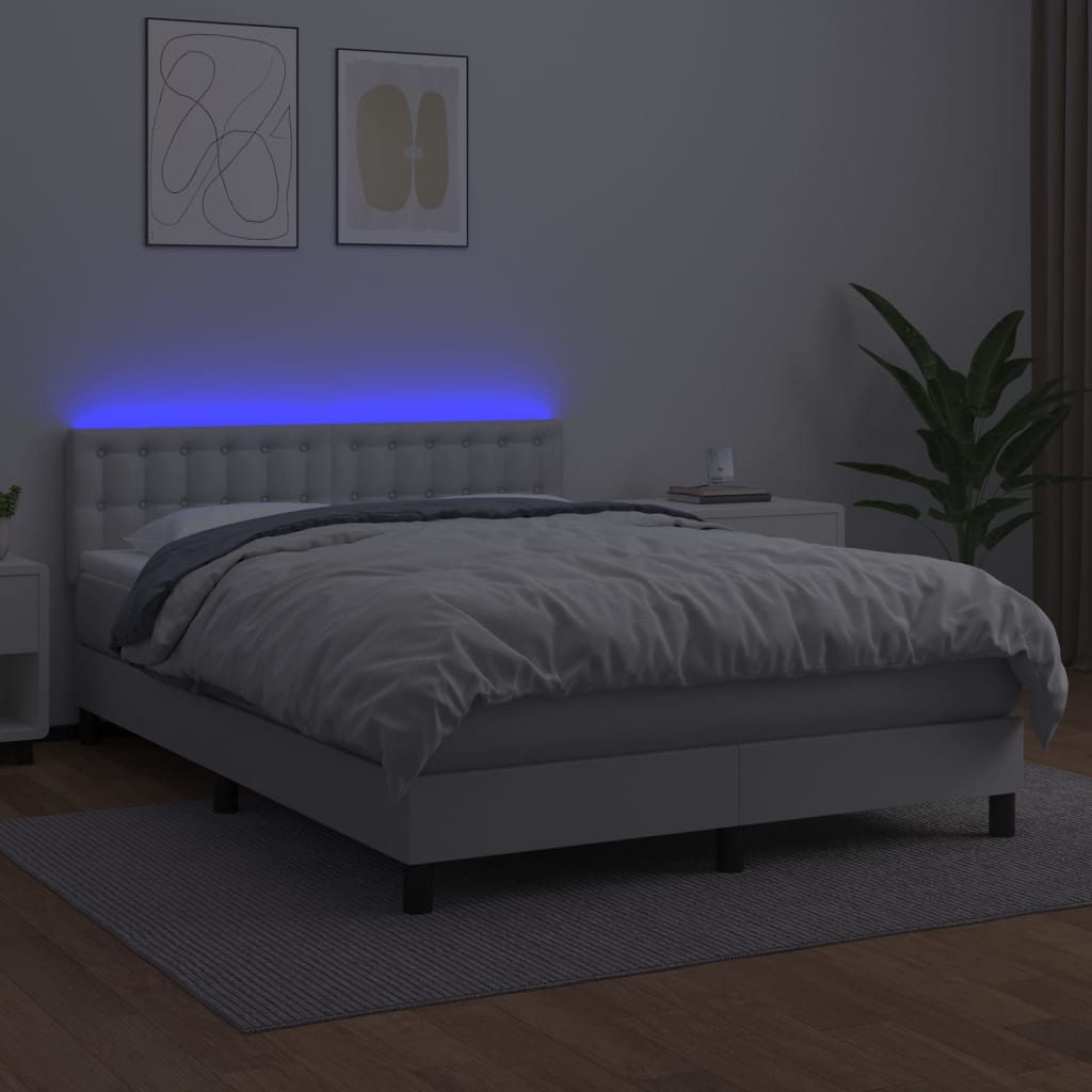 vidaXL Boxspringbett mit Matratze & LED Weiß 140x200 cm Kunstleder