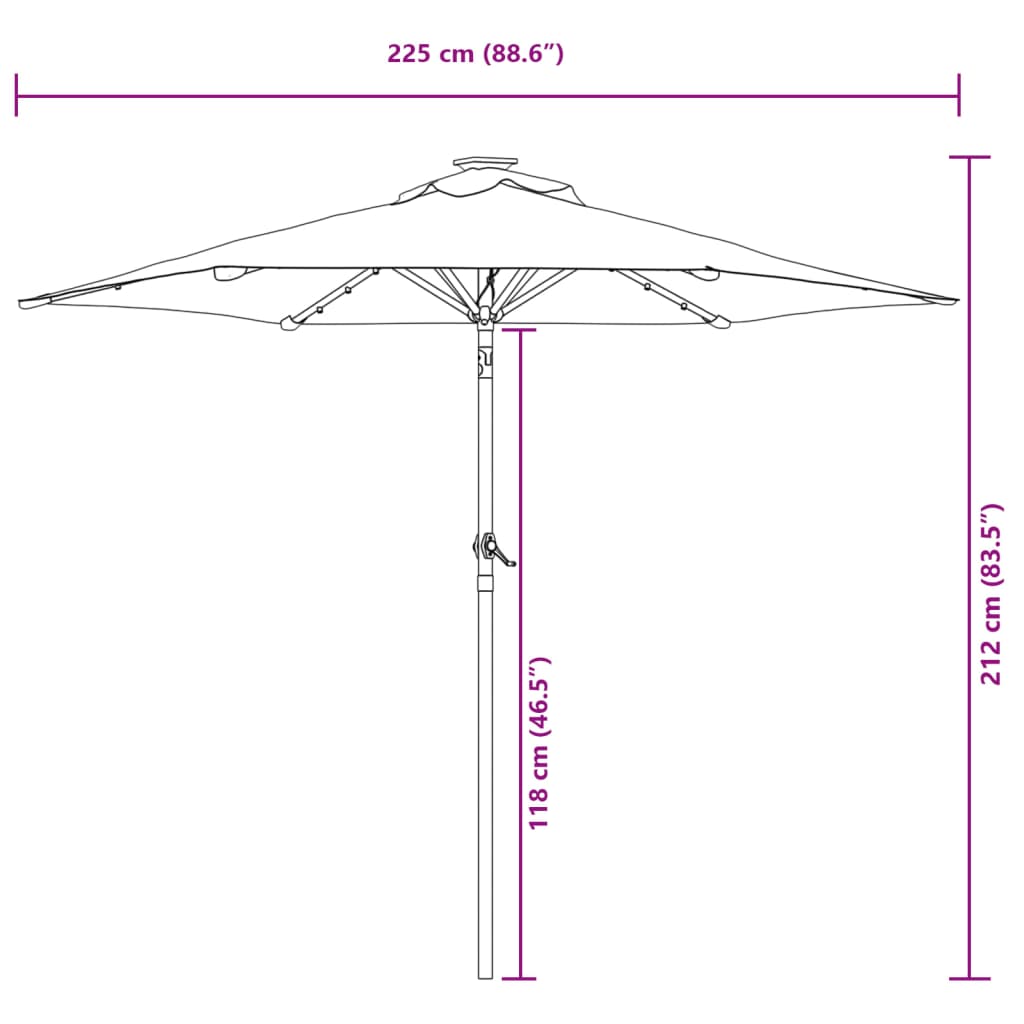 vidaXL Sonnenschirm mit LED und Stahlmast Grün 225x225x212 cm