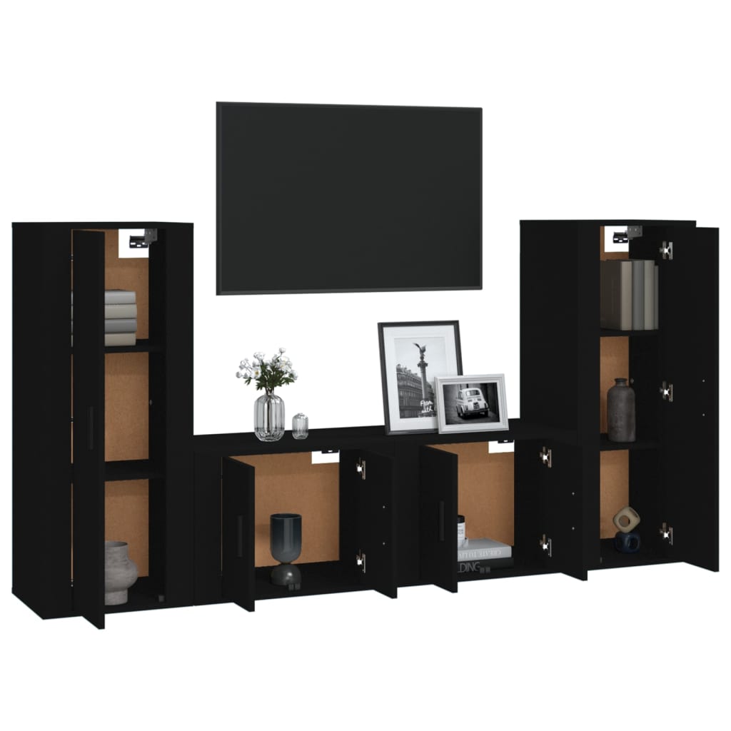 vidaXL 4-tlg. TV-Schrank-Set Schwarz Holzwerkstoff