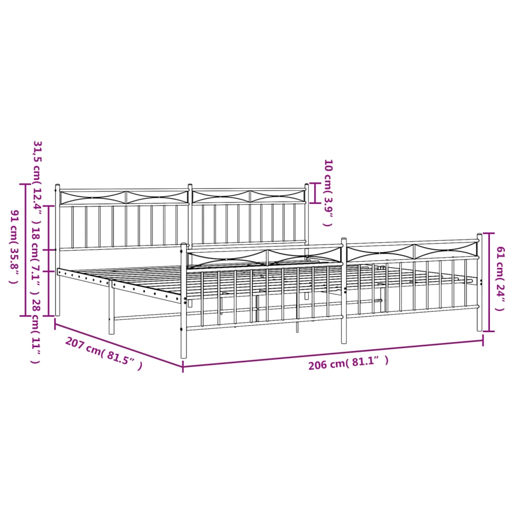 vidaXL Bettgestell mit Kopf- und Fußteil Metall Weiß 200x200 cm