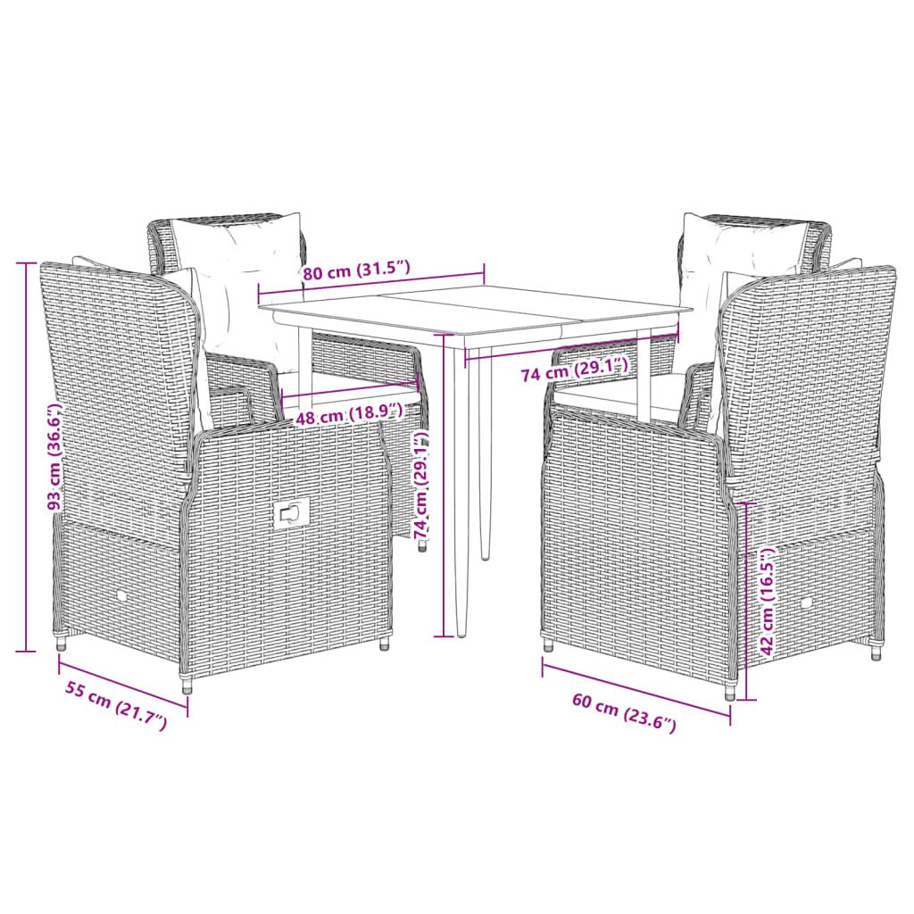 vidaXL 5-tlg. Garten-Essgruppe mit Kissen Beige Poly Rattan