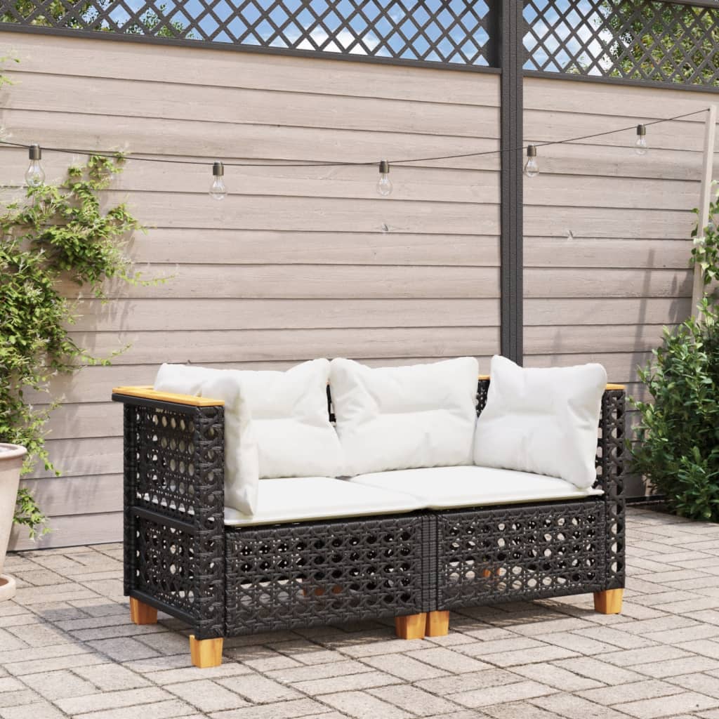 vidaXL Garten-Ecksofas mit Kissen 2 Stk. Schwarz Poly Rattan