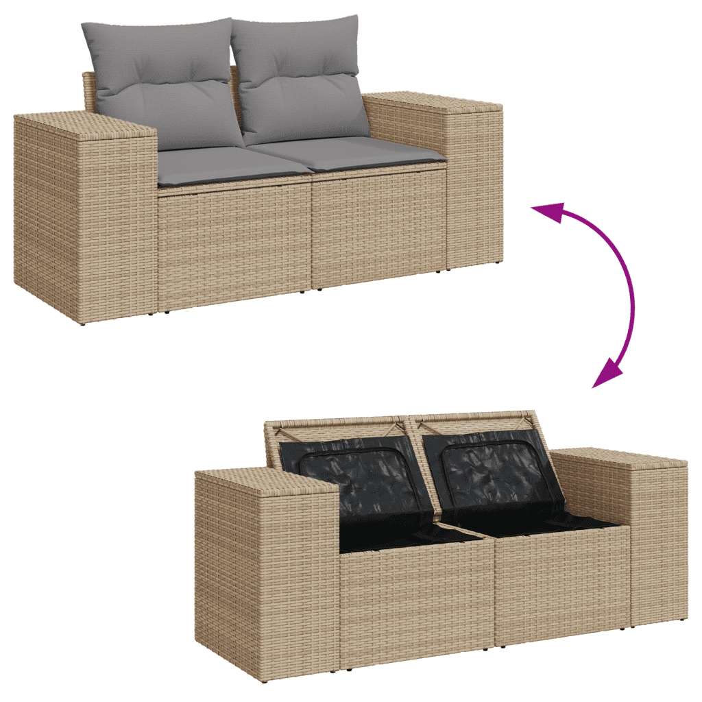 vidaXL 9-tlg. Garten-Sofagarnitur mit Kissen Beige Poly Rattan