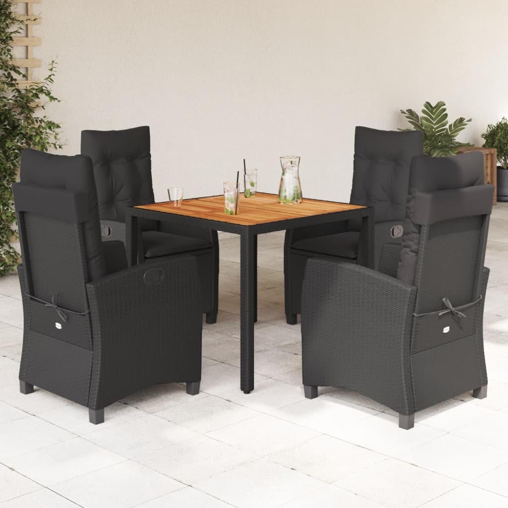 vidaXL 5-tlg. Garten-Essgruppe mit Kissen Schwarz Poly Rattan