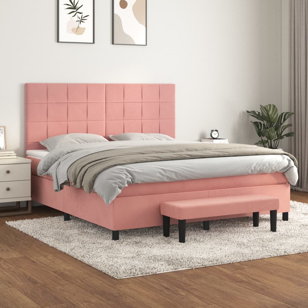 vidaXL Boxspringbett mit Matratze Rosa 160x200 cm Samt