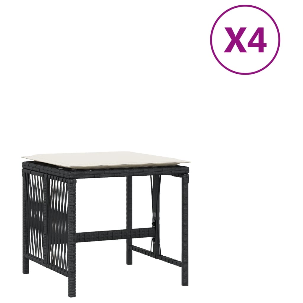 vidaXL Gartenhocker mit Kissen 4 Stk. Schwarz 41x41x36 cm Poly Rattan