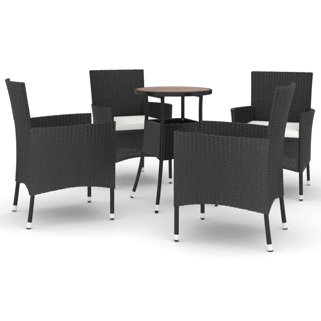 vidaXL 5-tlg. Garten-Bistro-Set mit Kissen Schwarz Poly Rattan