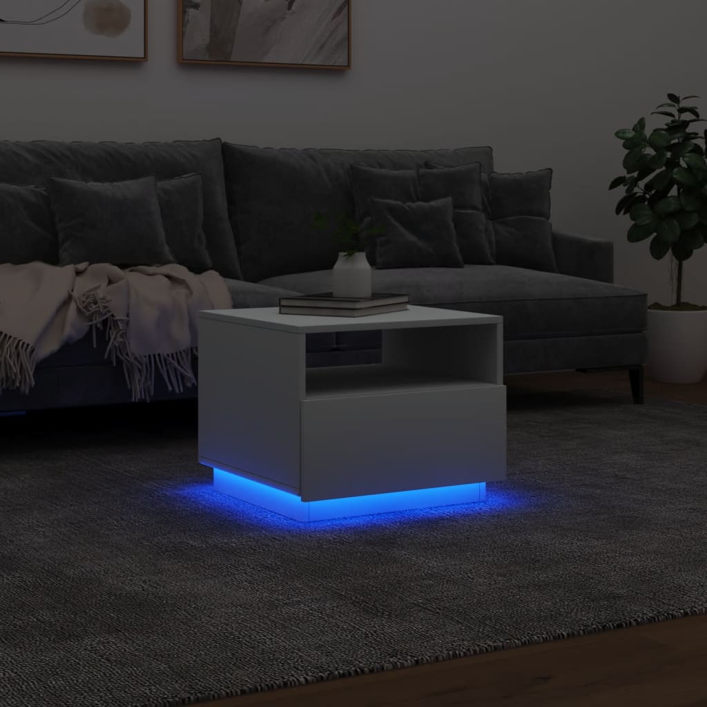 vidaXL Couchtisch mit LED-Leuchten Weiß 50x49x40 cm