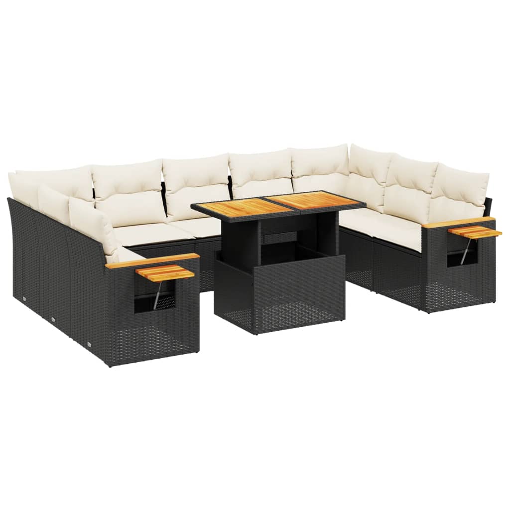 vidaXL 11-tlg. Garten-Sofagarnitur mit Kissen Schwarz Poly Rattan