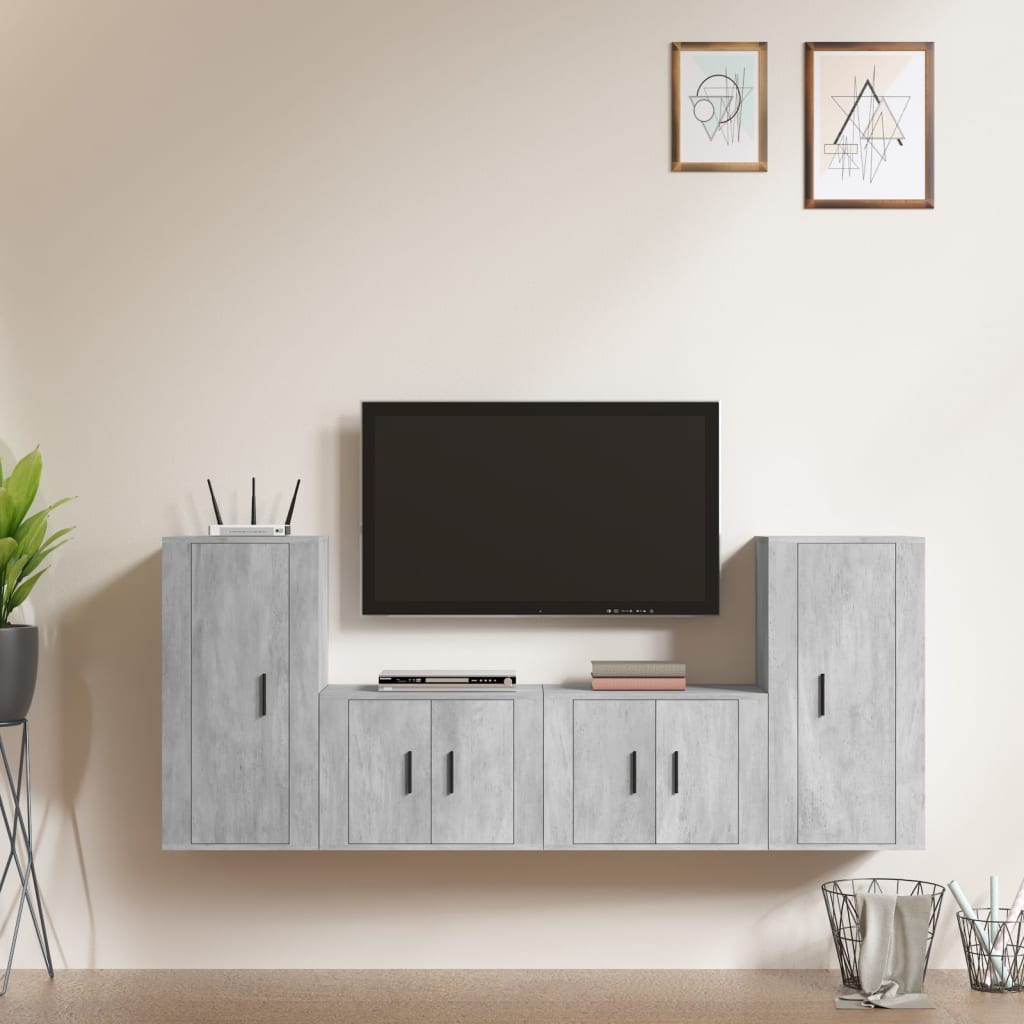 vidaXL 4-tlg. TV-Schrank-Set Betongrau Holzwerkstoff