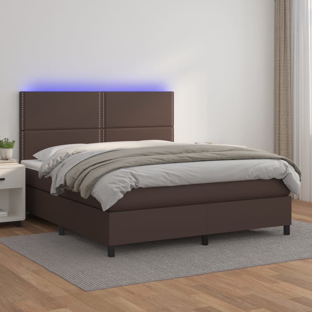 vidaXL Boxspringbett mit Matratze & LED Braun 140x200 cm Kunstleder