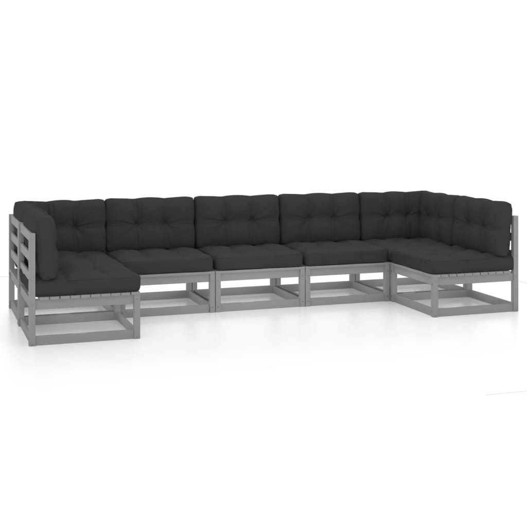 vidaXL 7-tlg. Garten-Lounge-Set mit Kissen Grau Massivholz Kiefer