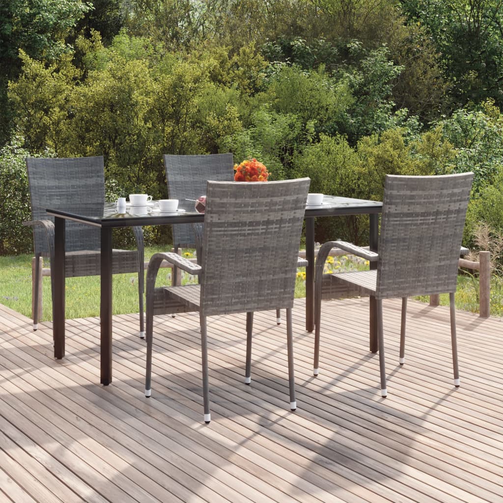 vidaXL 5-tlg. Garten-Essgruppe Grau Poly Rattan