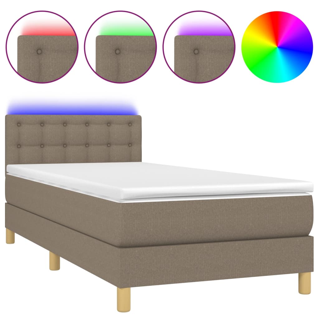 vidaXL Boxspringbett mit Matratze & LED Taupe 100x200 cm Stoff